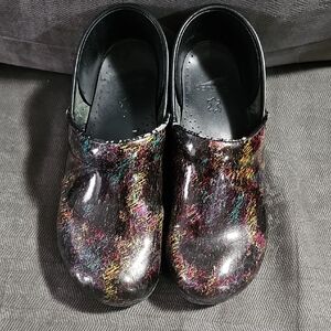 Dansko Black/Colorful Patent Leather Clogs